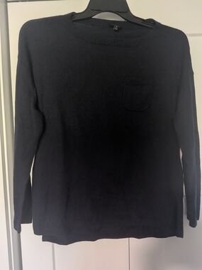 Talbots Crewneck Sweater Pullover Nylon Lambswool Blend M Navy Blue Chest Pocket